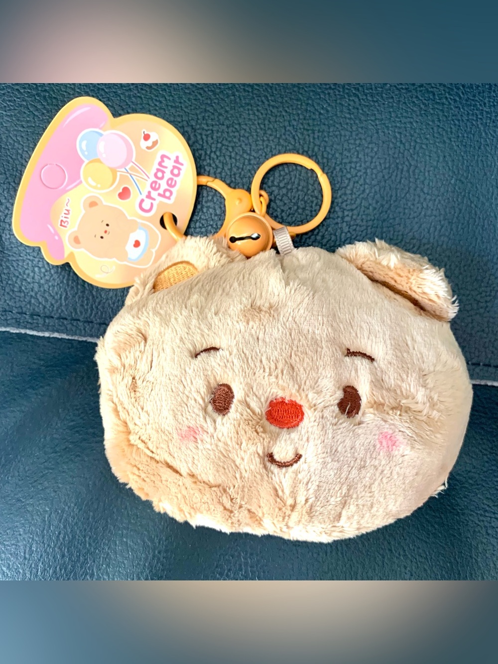 New cute plush cream bear coin purse bag charm